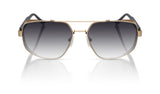 Bogdan shield metal sunglasses in Shiny Brushed Gold with Blue Gradient lenses by Denon Eyewear New York, side view